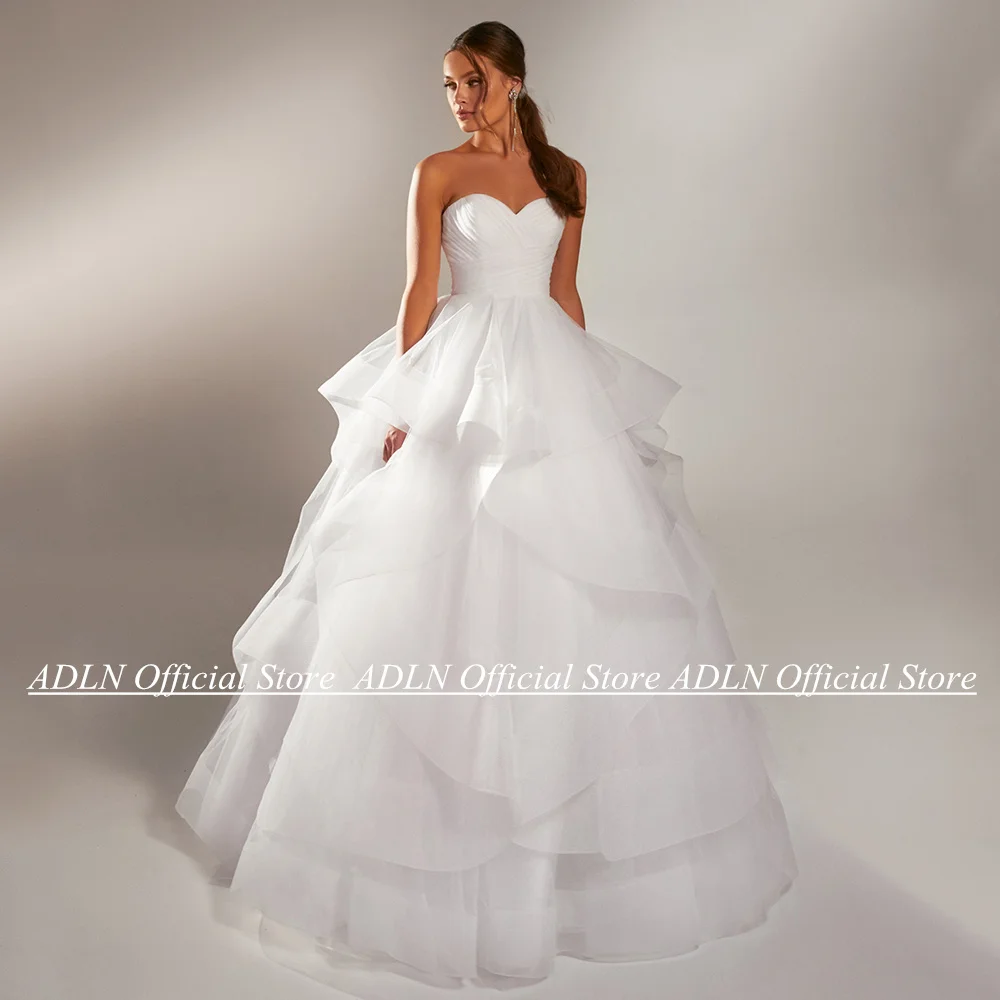 ADLN مشد فستان الزفاف الكشكشة تول ألف خط فساتين العروس الحبيب بلا أكمام رداء دي ماري طول الأرض فستان زفاف امرأة