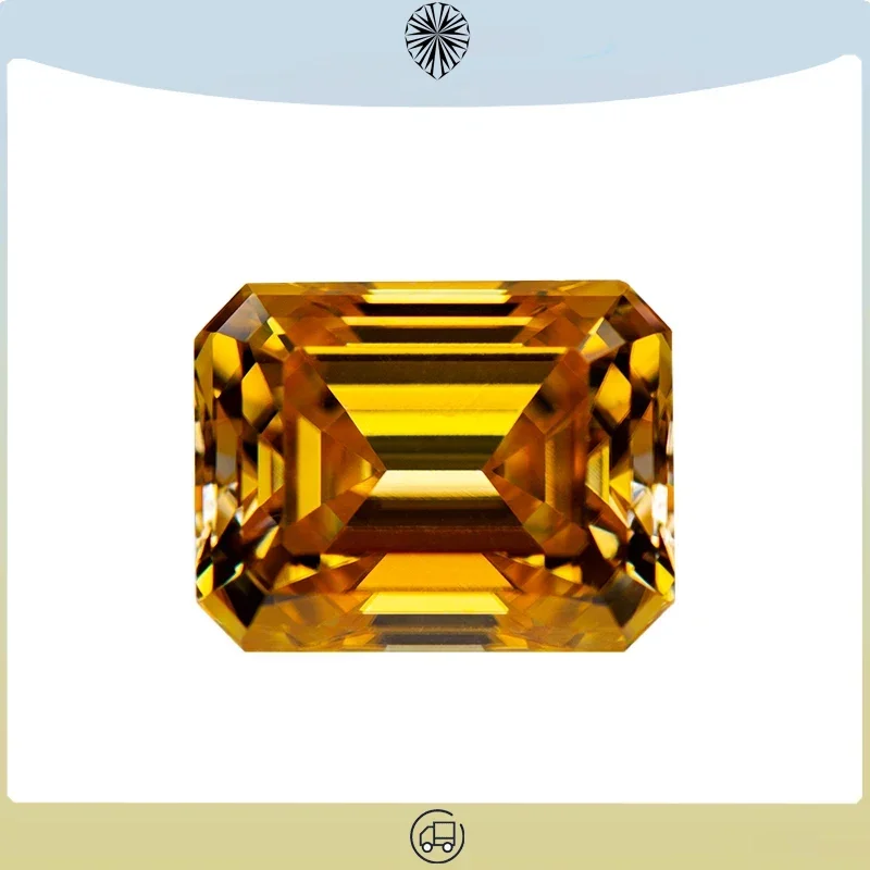 

Moissanite Stone Emerald Cut Golden Yellow Color Gemstone Lab Grown Diamond Charms Woman Jewelry Making with GRA Certificate