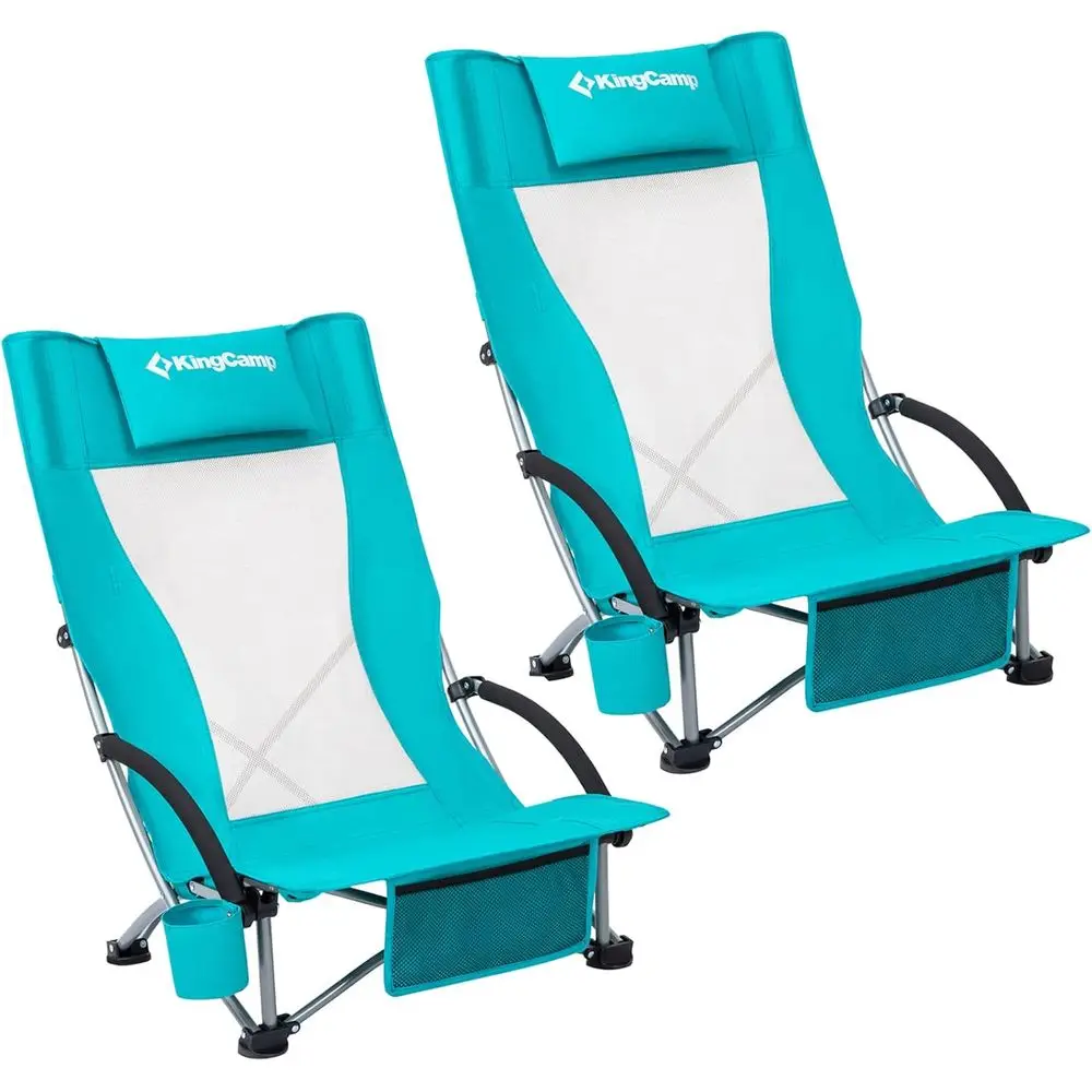 

Beach Chair with Padded Armrest, Portable Camping Chair with Cup Holder, Mesh Backpacking Chair or Outdoor, Camping, BBQ, Beach,