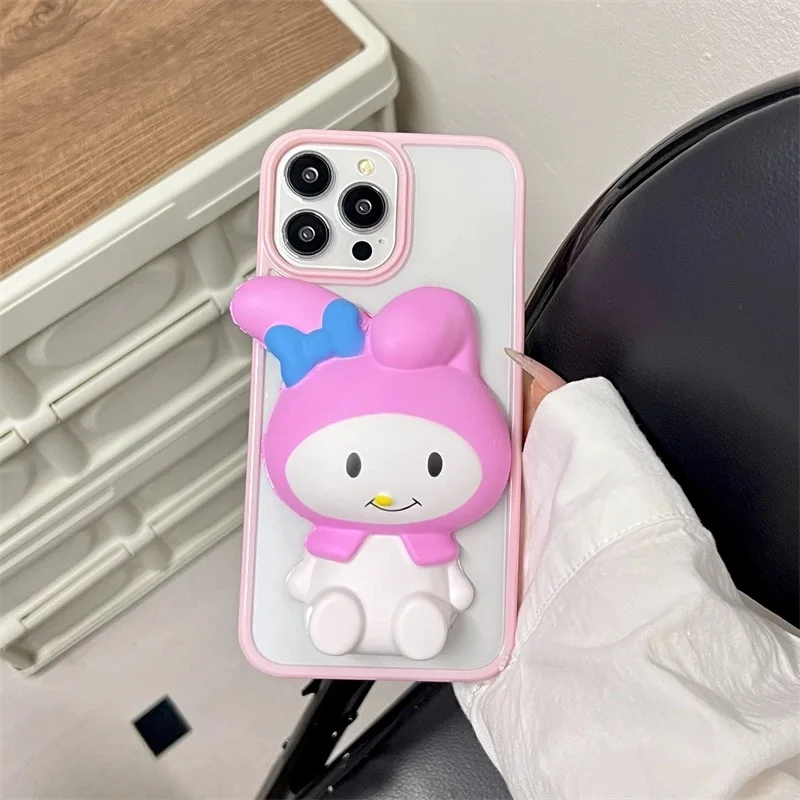 Cute Can Be Pinched Sanrios My Melody Stereoscopic Phone Case for IPhone 15 14 13 12 11 Pro Max Clear Soft Back Cover Y2k Girl