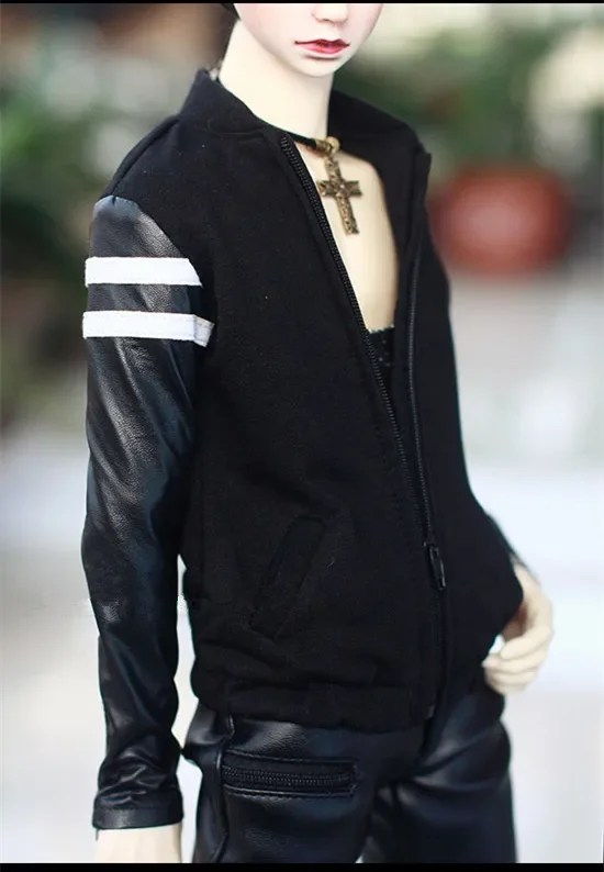 Benutzerdefinierte Hansome schwarz-Leder-Nähte Jacke für BJD Puppe 1/4 MSD 1/3 SD13 SD17 Onkel Puppenkleidung CMB70
