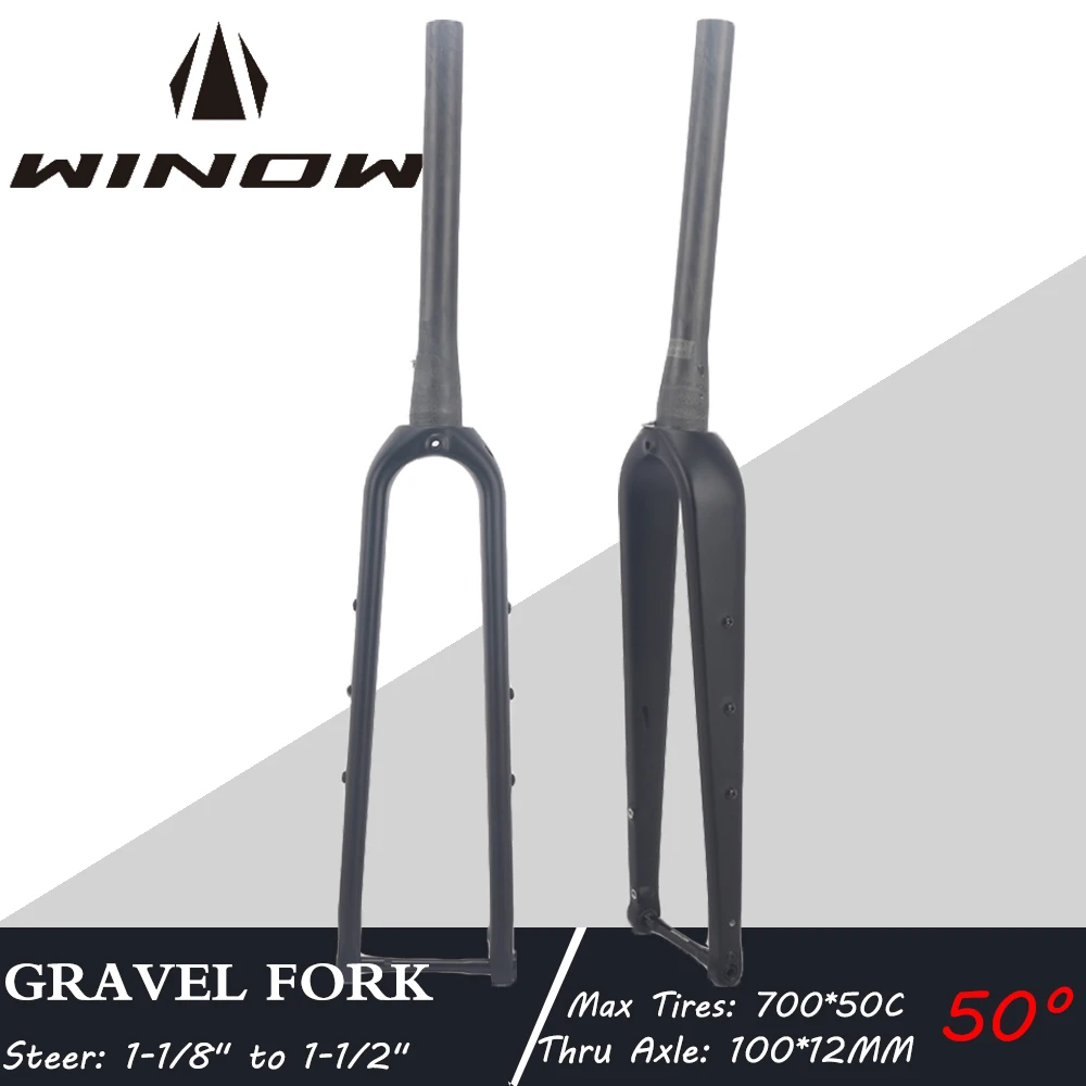 Winow Carbon Gravel Road Bike Fork FKG23 700*50C 100*12mm Thru Axle 50mm Offset Gravel Front Forks Hidden External Cable