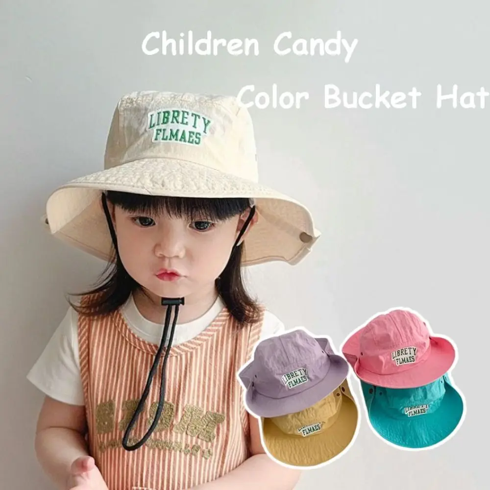 

Korean Style Candy Color Bucket Hat Letter Embroidery Shading Hat Summer Kid Sunhat Quick-dry Anti-UV Sun Hat