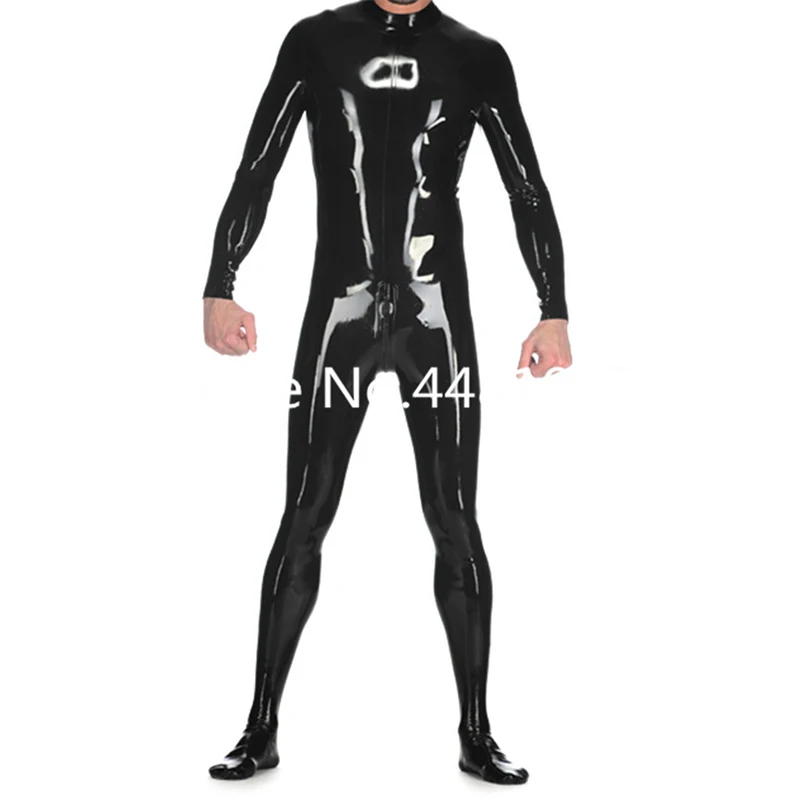 

Latex Catsuit with Socks Male's Rubber Bodysuit With 2 ways Back Zipper Black Color