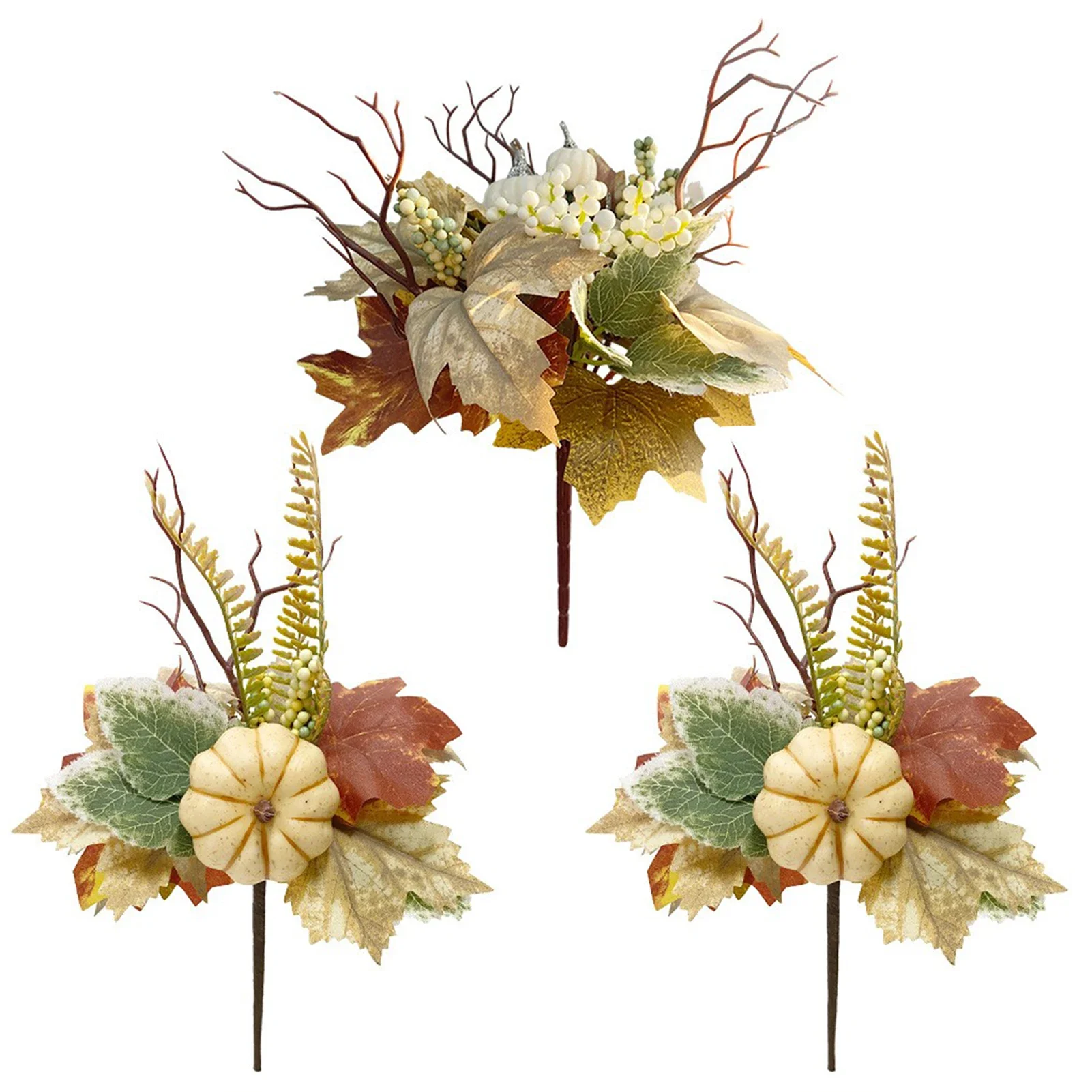 

3pcs Simulated Maple Leaf Pumpkin Branches Thanksgiving Harvest Festival Halloween Home Decoration Flower Arrangement