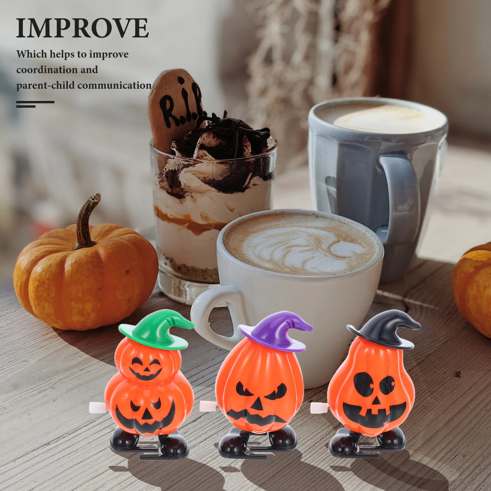 

6 PCS Pumpkin Clockwork Toys Bulk Halloween Wind-up Basket Fillers for Kids Mini Abs Goody Bag Toddler