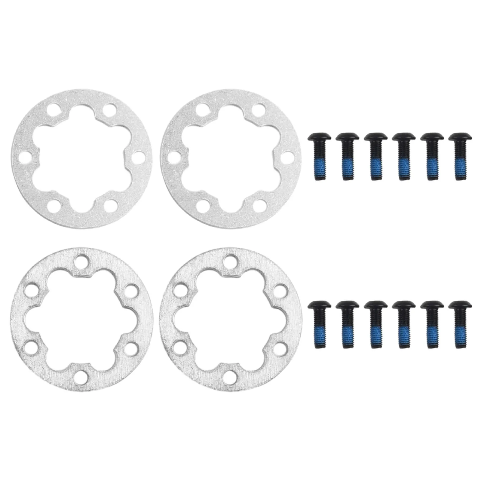 4er-Set E-Bike & Elektroroller Bremsbelag-Abstandshalter, 6-Loch Scheibenunterlegscheibe, 2/5mm Aluminiumlegierung, Schwarz