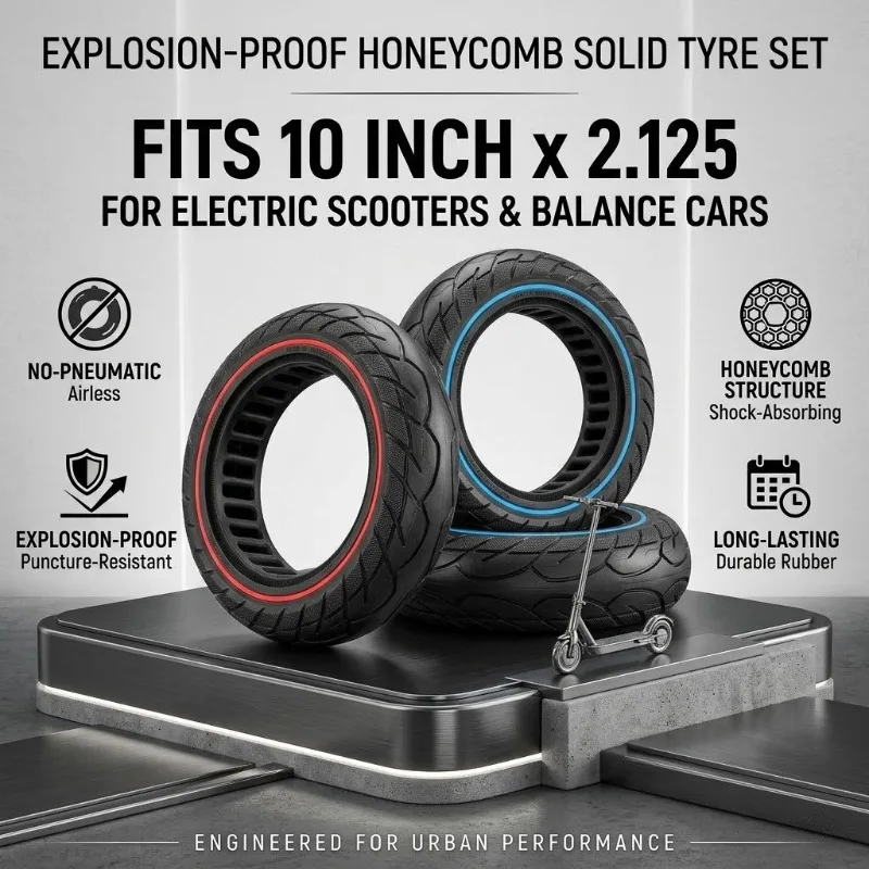 

10x2.125 Solid Rubber Tire No Inflation Explosion-Proof Anti-Puncture for 10 Inch Electric Scooter Pedal Bike Ring
