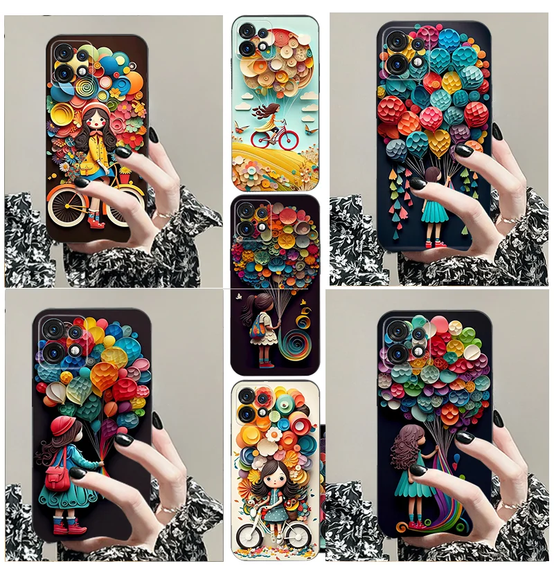 For Moto G 04 Ultra 30 Pro 85 x 34 40 neo 50 54 85 x 50 200 24 64 s 54 14 4 5 TPU Black Soft Phone Case Balloon Flower Girl