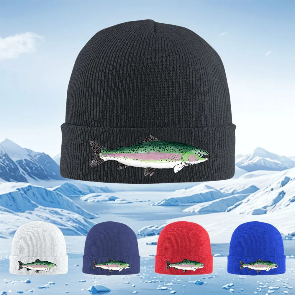 Pesce colorato pittura ad acquerello corpo verde Uomo Donna Cappello lavorato a maglia unisex Berretto Pullover Berretto invernale termico caldo Natale Outd