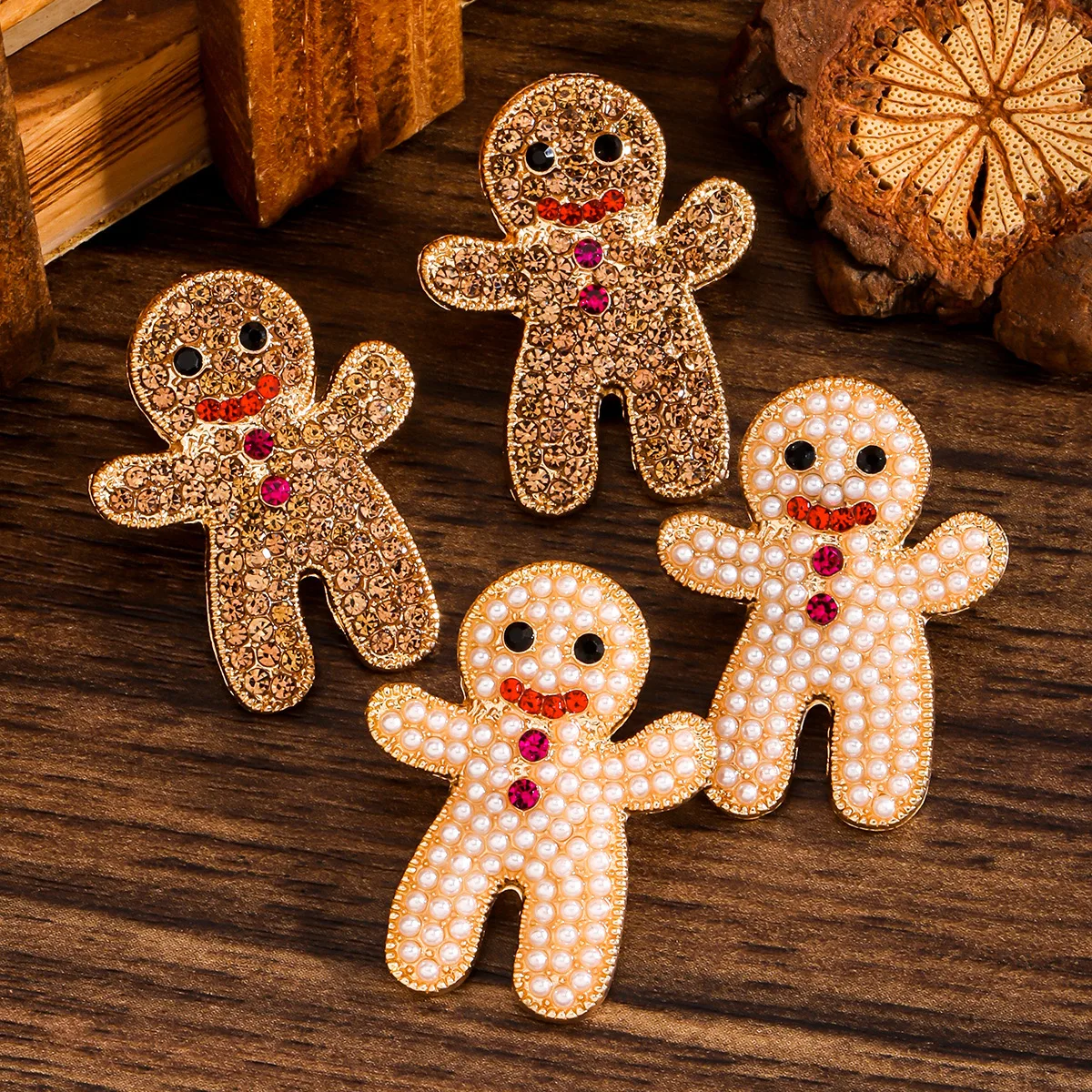 Christmas collection Shiny Zircon Christmas Gingerbread Man Lady Sweet delicate New Year earrings earrings holiday gift