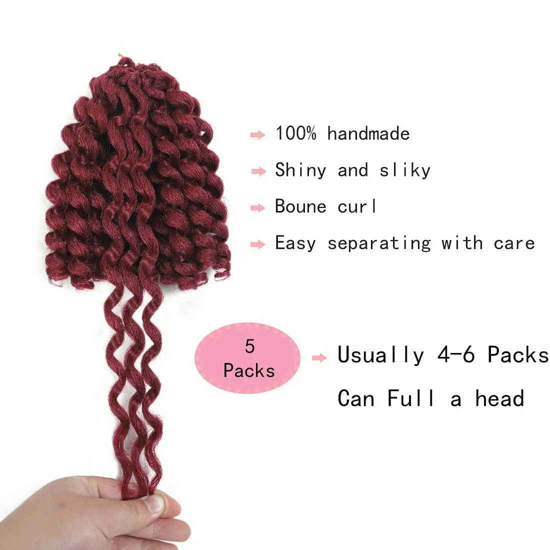 Bacchetta Curl Crochet trecce capelli 8 pollici giamaicano Bounce treccia sintetica Ringlet Twist Hair Extension Natural Black Crochet Hair