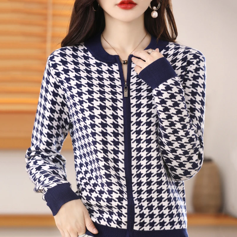 2022 new women\'s cardigan women\'s cashmere cardigan knitted jacket spring and autumn Korean version zipper cardigan sweater