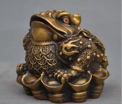 Chinese fengshui brass money coin yuanbao ingot Golden Toad bufo frog statue