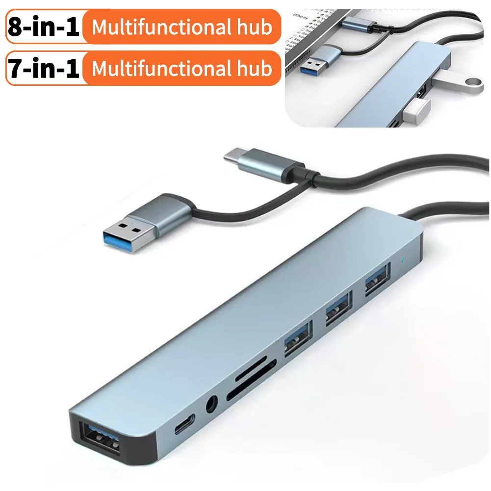 8 Port Type C Splitter Aluminum Alloy Type C Dock USB 3.0 Multiport Adapter Multi-Hub Dock Splitter for Huawei Tablet Cell Phone