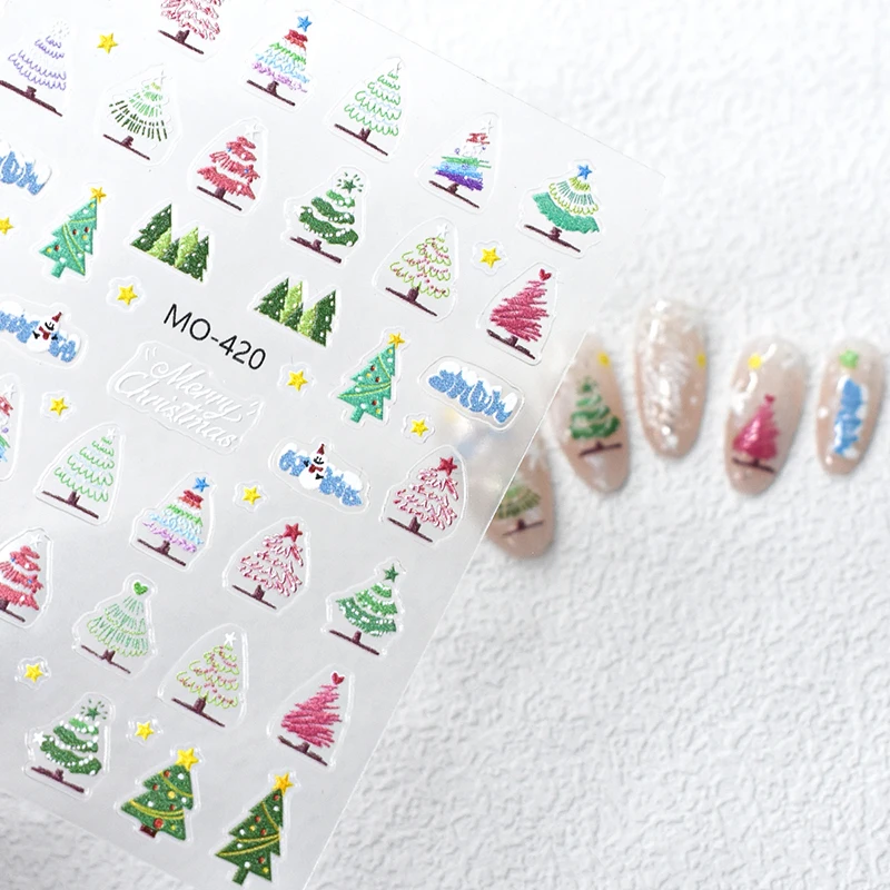 Autocollants pour ongles en relief 5D, arbres de noël, cercles, bottes, flocons de neige, cloches, décalcomanies, décorations pour manucure