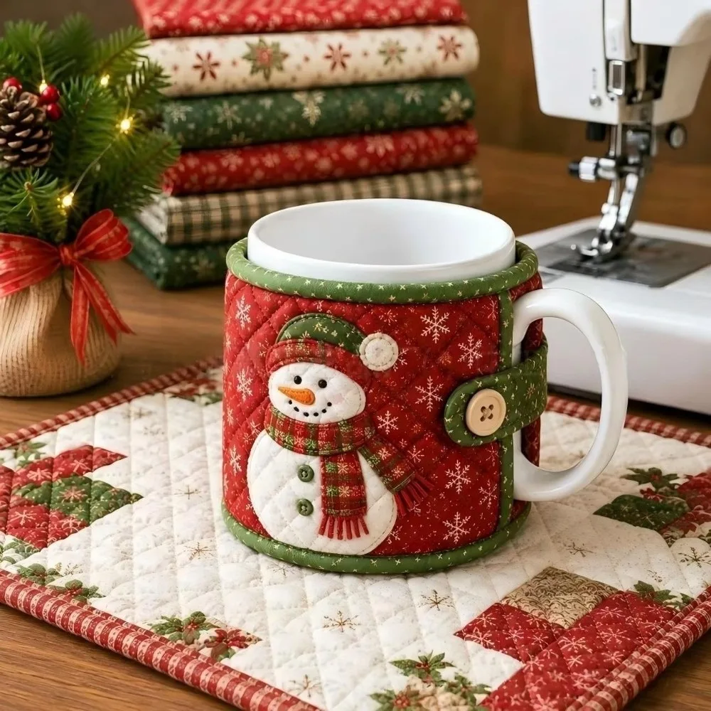 Santa Claus Christmas Tea Cup Holder Snowman Heat-proof Christmas Ornaments Deer Bird Mug Protective Cover Christmas Gift