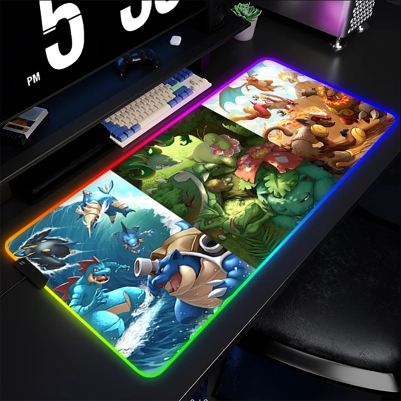

RGB Rubber Mouse Pad Backlight Large xxl Computer Gamer Gaming Accessories Anime LED P-Pokemon Mousepad Keyboard Desk Mat Carpet