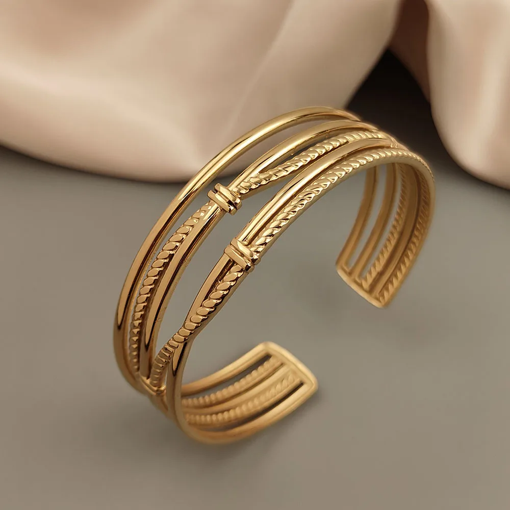 New multi-layered steel wire wrapped gold-plated bracelet, high quality waterproof silver bracelet for women, wedding jewelry