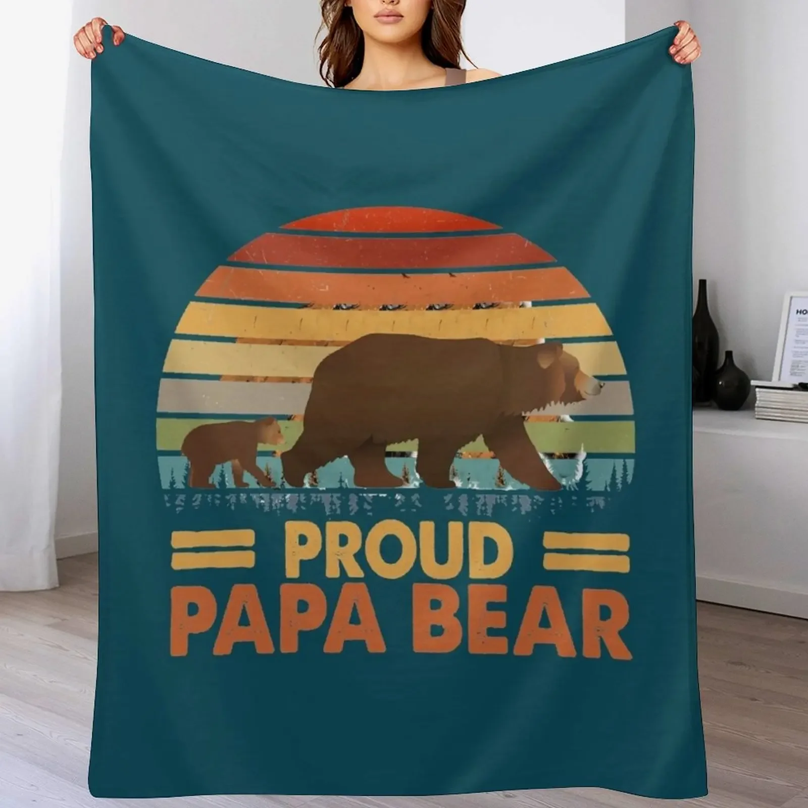 Proud Papa Bear Throw Blanket Flannel Fleece Soft Warm Throw Blanket