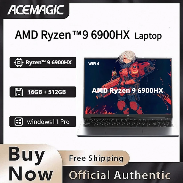 ACEMAGIC AMD Ryzen 9 6900HX Gaming Laptop 16GB LPDDR5 6400MHz 512GB NVMe SSD 16 Inch FHD IPS High Refresh Display WiFi 6 8C/16T ACEMAGIC AMD Ryzen 9 6900HX Gaming Laptop 16GB LPDDR5 6400MHz 512GB NVMe SSD 16 Inch FHD IPS High Refresh Display WiFi 6 8C/16T