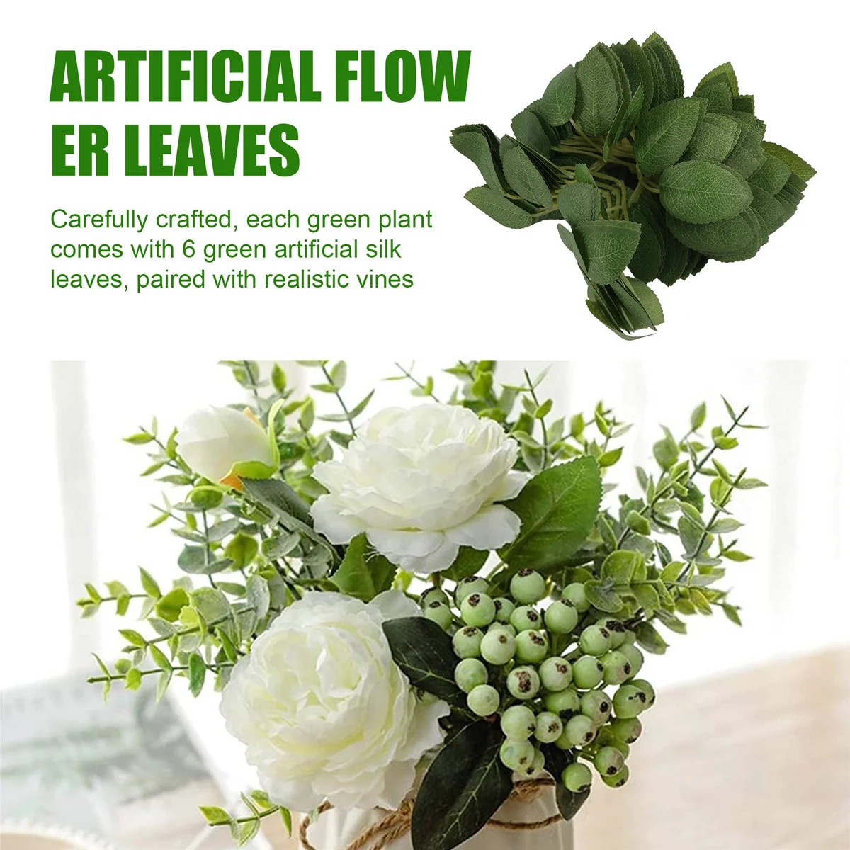 

Ornament Fake Artificial Leaves for Roses Decorations - 36 Silk Green Roses Flowers Leaf with Realistic Vines Flexible Stems