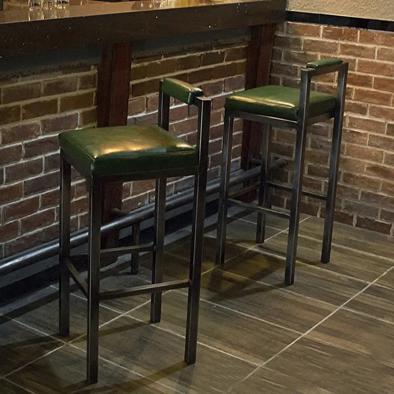 Nordic Industrial Loft Bar Stool with Leather Cushion Backrest Wrought Iron High Chair Retro Style for Coffee Shop Home Bar