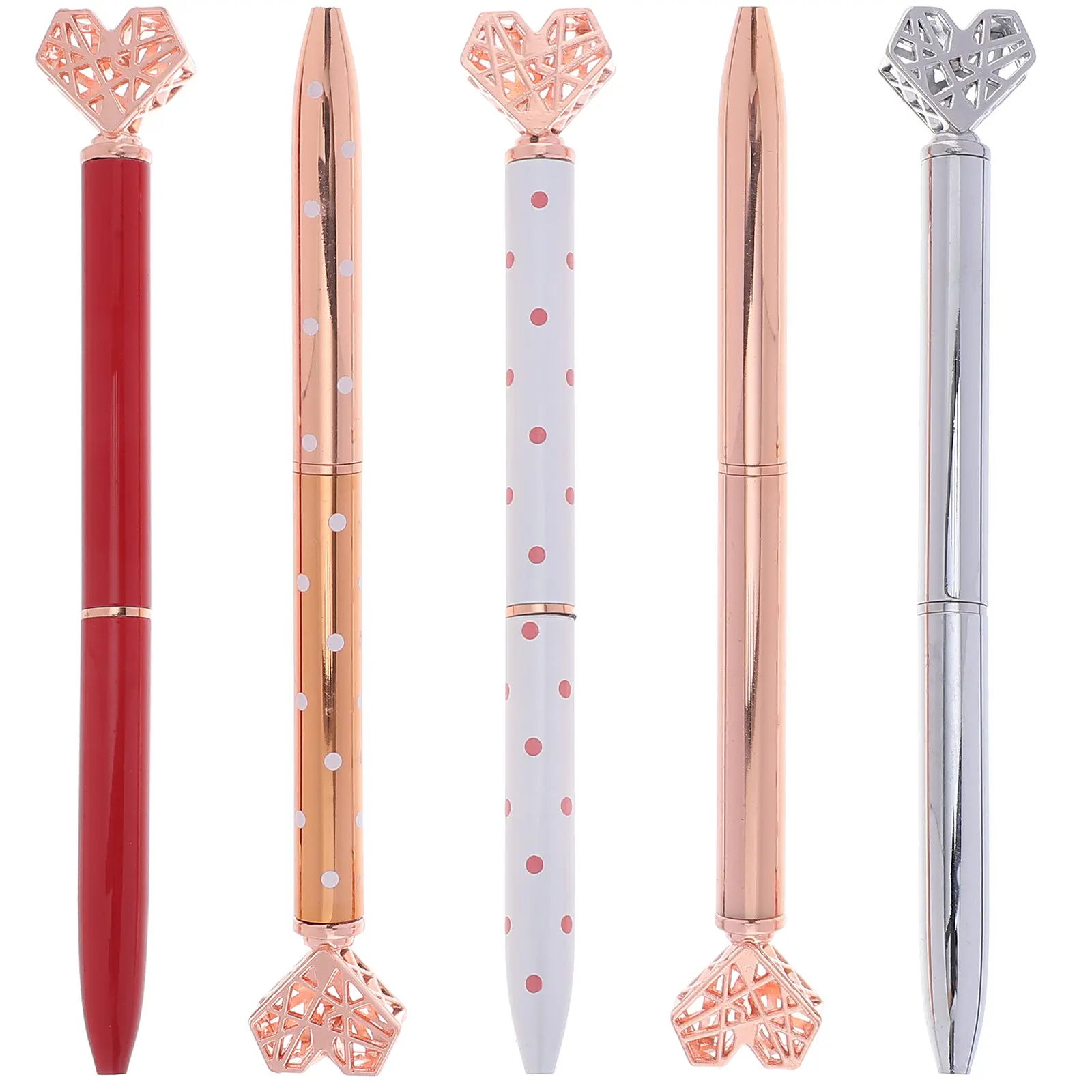 

5Pcs Heart Design Metal Ballpoint Pens Smooth Ink Writing Pen for Students School Office Signing Sketching Coloring