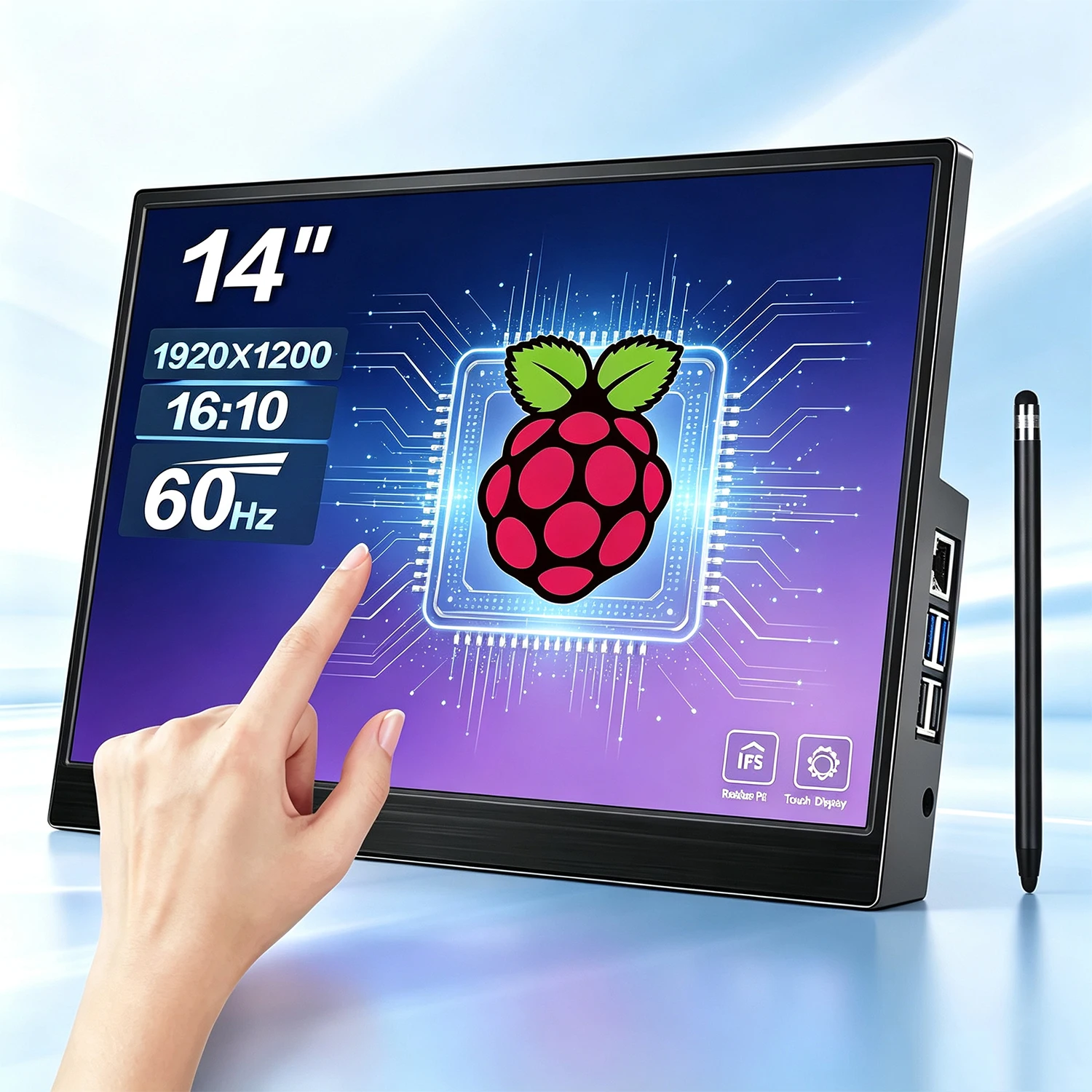 14 inch Touch Portable Display 1920x1200 HDMI Type-C Port, Suitable for Raspberry Pi 5/4/3, Plug and Play, No Driver Required