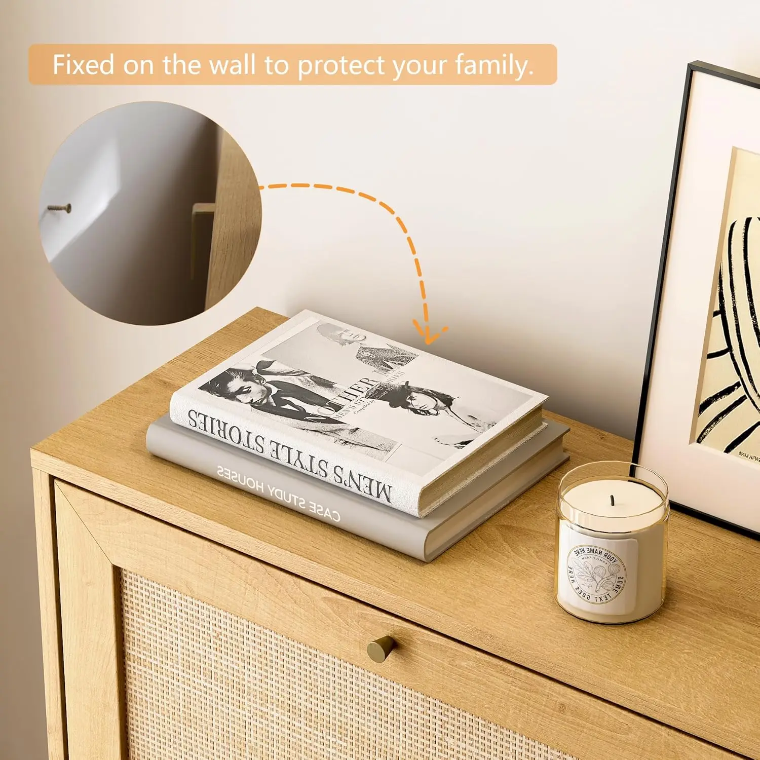 狭い靴キャビネット 3 つのフリップ引き出し付き 隠し自立靴ラック 天然籐のドア付き 木製靴収納キャビネット