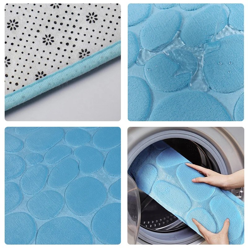 1/2/3/4Pcs Toilet Set Bath Mat Shower Room Floor Rug Home Bathroom Anti-Slip Absorbent Doormat Pebbles Bathtub Decor Carpet