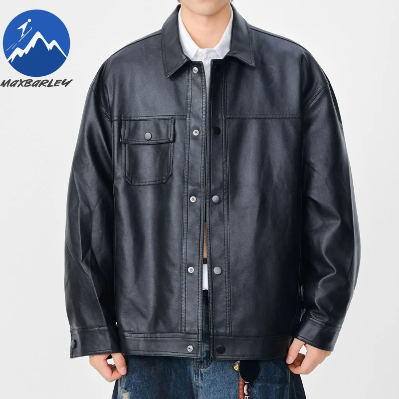 

Maxbarley Designer Motorcycle Rider Leather Jacket Men Autumn Quality Luxury Pocket PU Coat Korean Oversized Bicycle Jacket 2025
