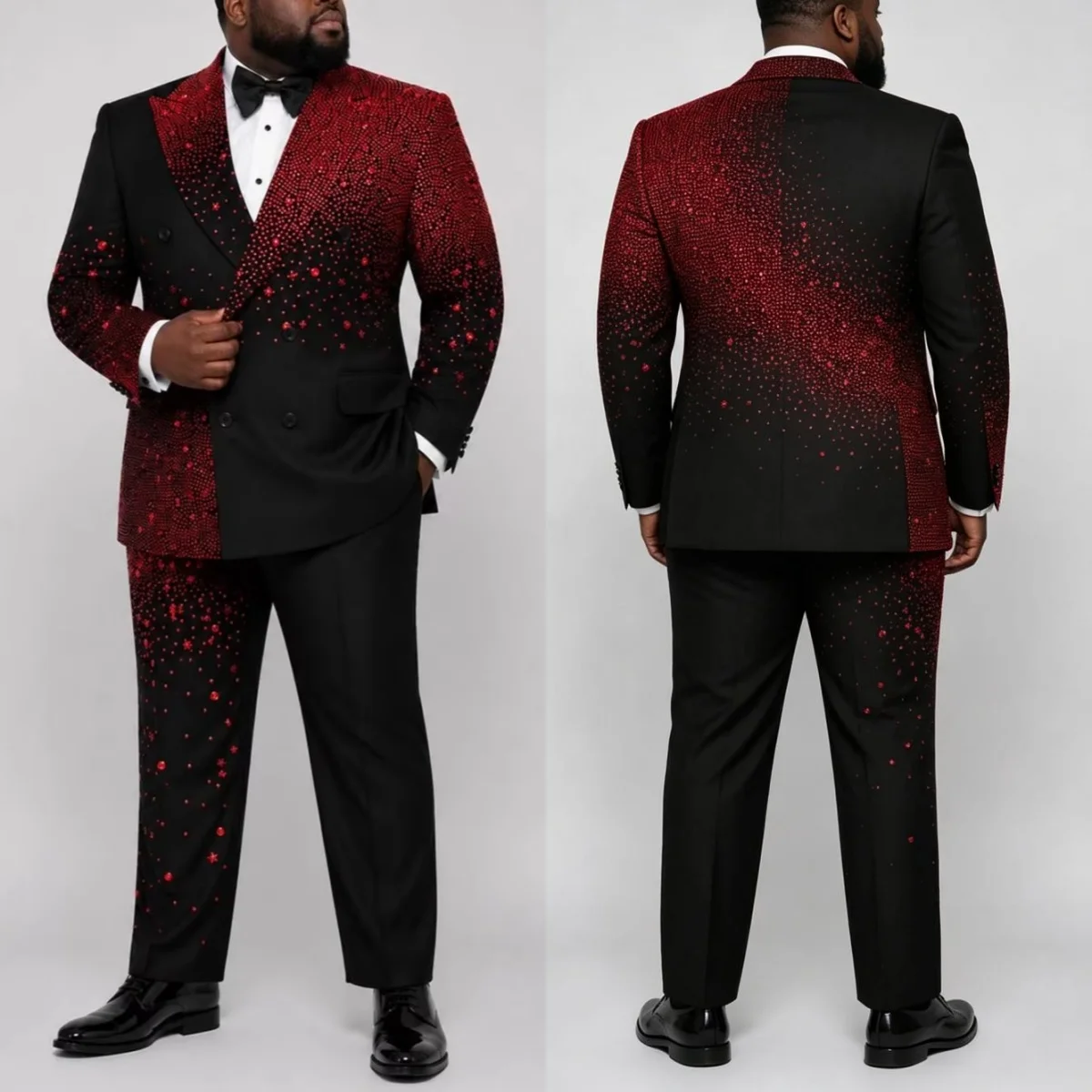 Design Wedding Tuxedos Plus Size Beaded Peaked Lapel Men Suit Fashion Double Breasted 2 Piece Evening Business Blazer Customized