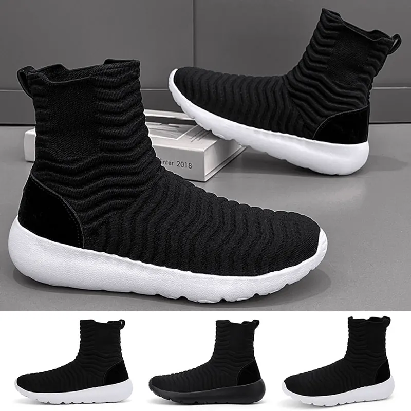 

Breathable Sock Shoes Outdoor Women Men Sneakers for Walking Jogging High Top Wavy Casual Shoes Mesh Slip on Plus Size 35-45