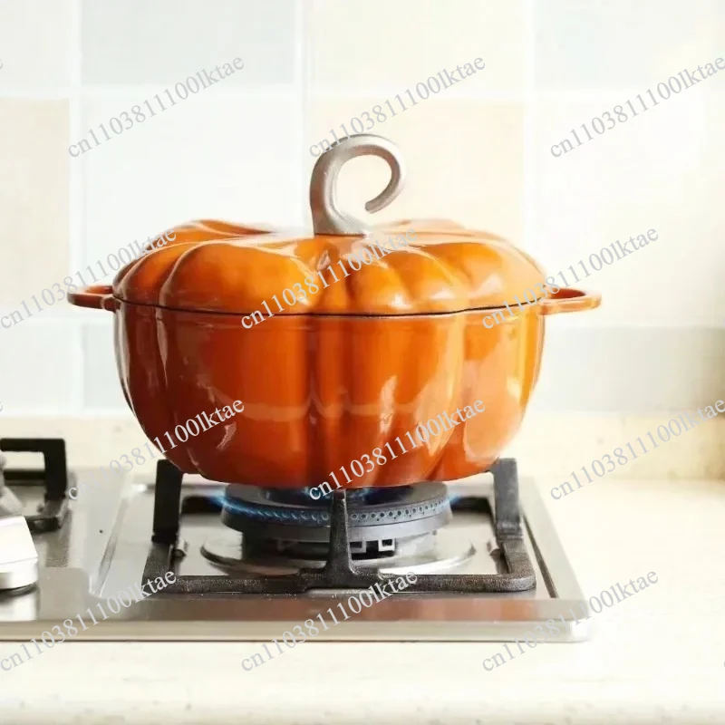 3.7L Enamel Coated Cookware Pumpkin Enameled Cast Iron Cooking Pot NonStick Enamel Pot Casserole Dish 12inch for All Heat Source