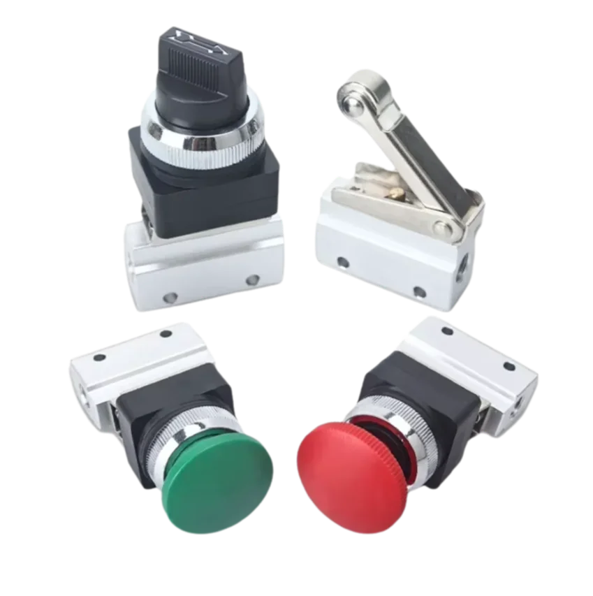 MOV-01 MOV-02 MOV-03 Pneumatic 2/2 Way Mechanical Valve Button Roller Knob Manual Air Control Switch