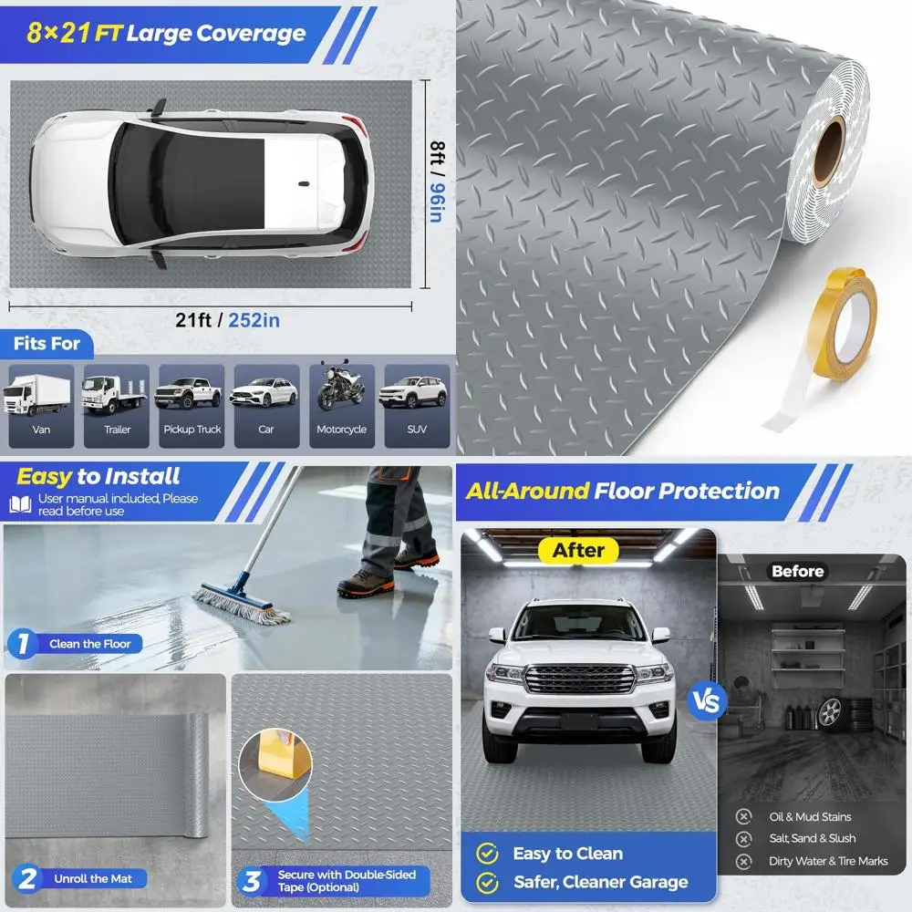 

Утолщенный резиновый коврик для пола гаража толщиной 2,8 мм, усиленный, подходит для автомобилей, мастерских и прицепов