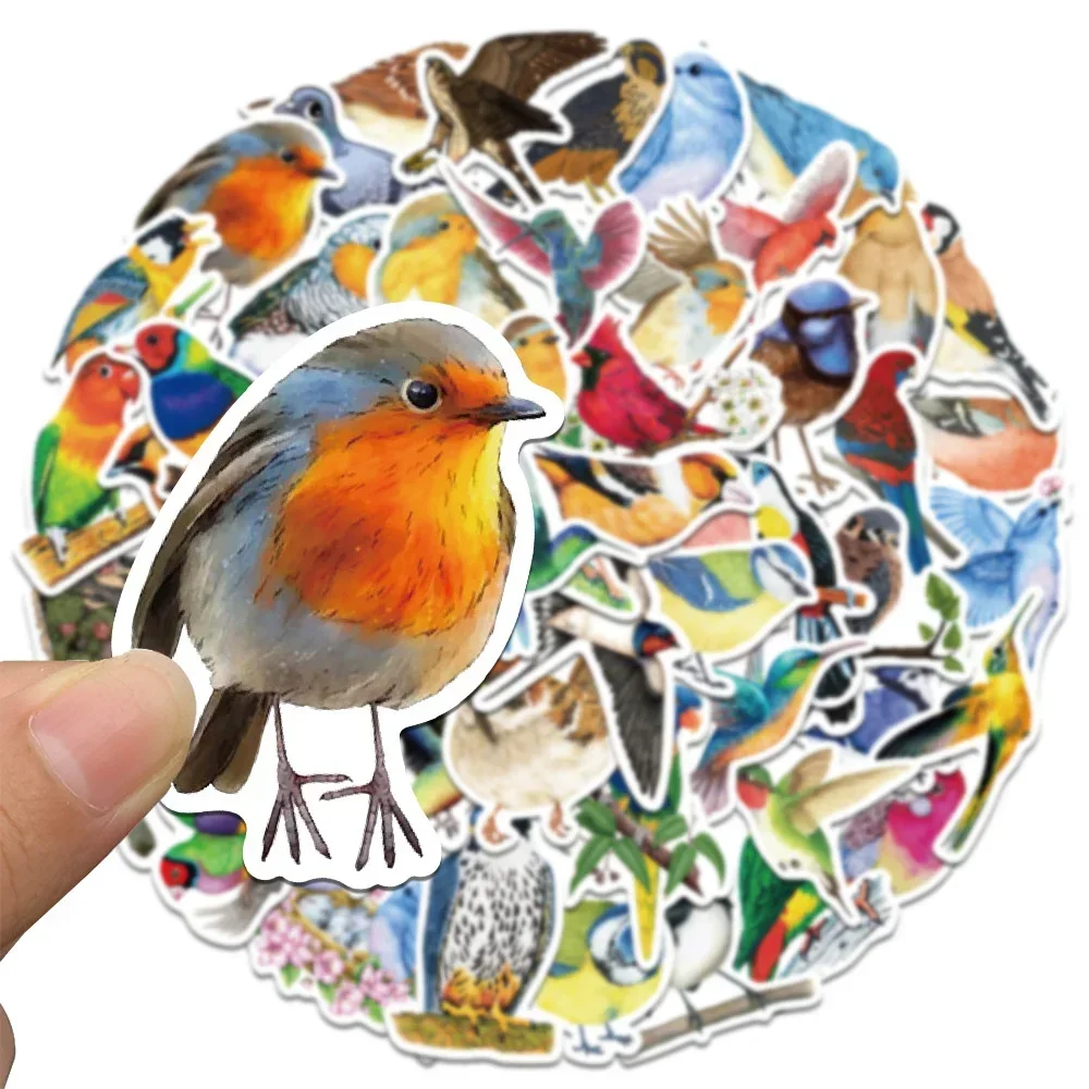 50PCS Watercolor Bird Graffiti Waterproof Stickers Cartoon Cute Animals DIY Refrigerator Cup Scooter