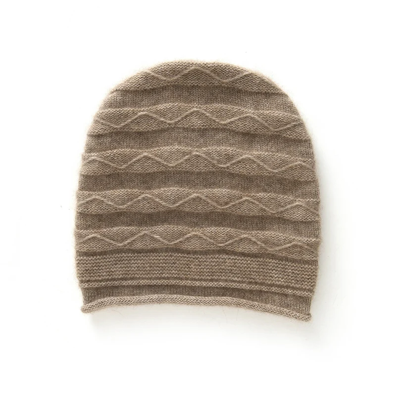 

100% Cashmere Knitted Bean Cap Warm Woolen Pile Cold Cap Pullover Ear Protection Basin Toe Cap Fashionable Winter Headwear