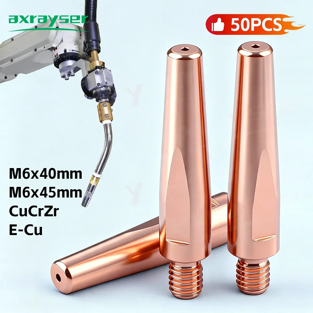 10/50Pcs MIG MAG GMAW M6x40 45mm Contact Tips OTC CNC Robot Contact Tips Mig Gun Welding Torch Part for 200A 350A 500A Welder