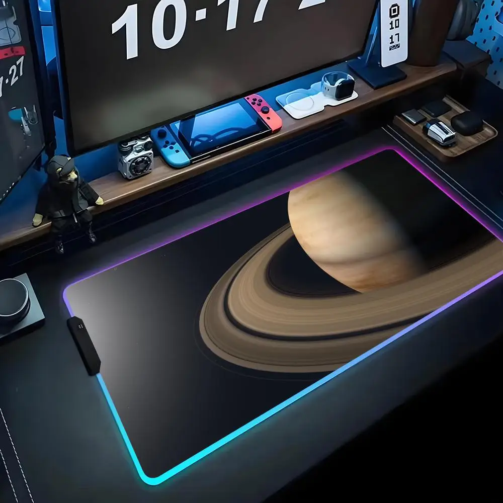 

saturn Mouse Pad RGB Gaming Mousepad Big LED Pad PC Desk Mat Luminous Mouse Pad Large Keyboard Mats Table Rug With Backlit