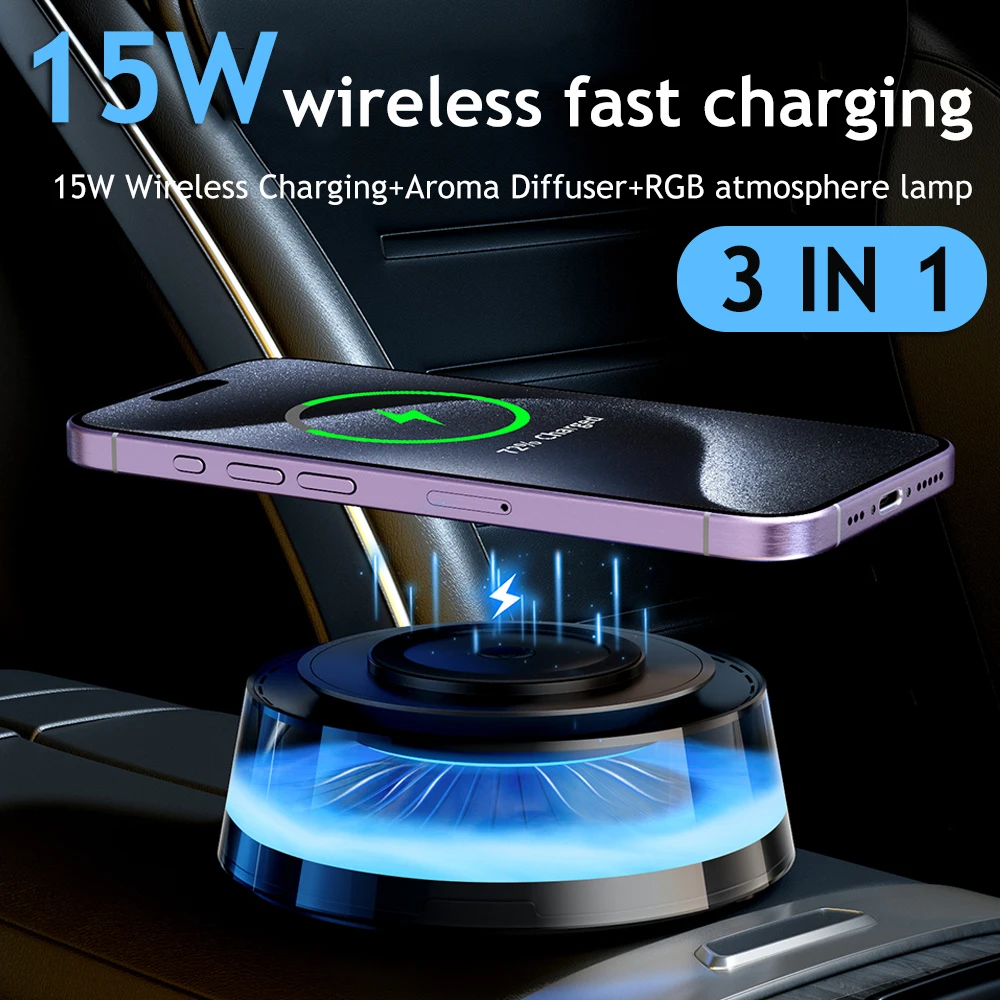 Smart Car Aromatherapy Oil Diffuser Home Fragrance Ambient Light Support 15W Wireless Quick Charger for iPhone Samsung Xiaomi