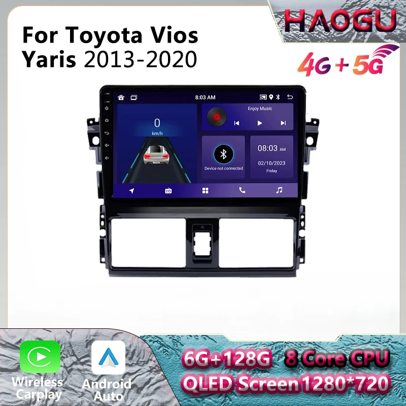 

HAOGU Android Car Radio for Toyota Vios Yaris 2013-2020 Carplay Car Multimedia Player DSP WIFI 4G Navigation Android Auto GPS