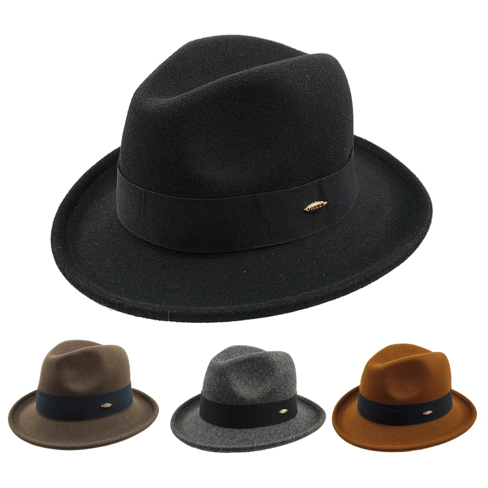 

New Fedoras Hats Men's Vintage Black Felt Wide Brim Jazz Hats Man For Men Women Fedora Gentleman Caps Jackson Hat