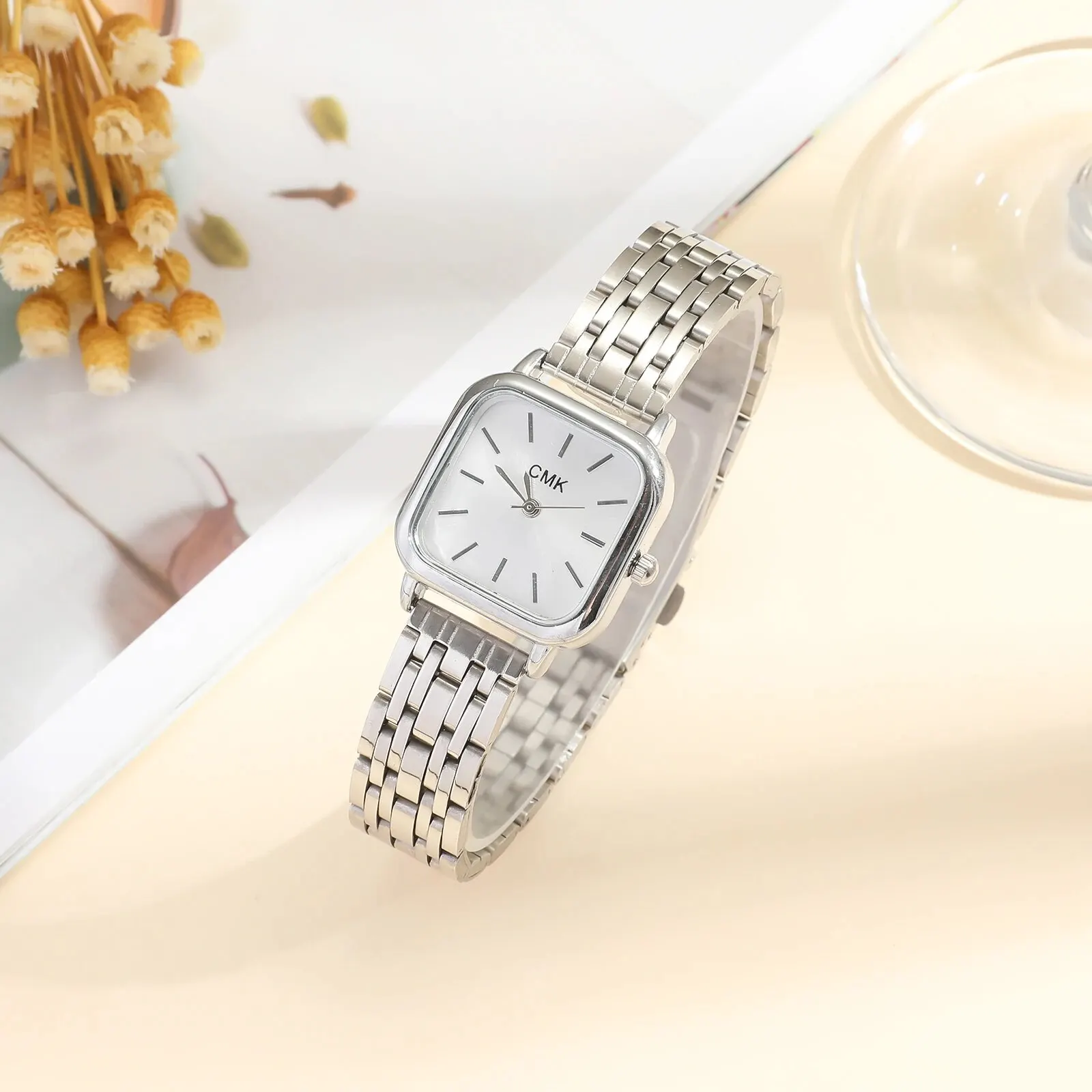 Popular Women Square Roman Steel Belt Quartz Watch Bracelet Set