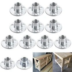 10pcs Set M6M8M10 Carbon Steel Plate Nut  T-nut with Round Base Carbon Steel T-Nuts Brad Hole Tee Nut