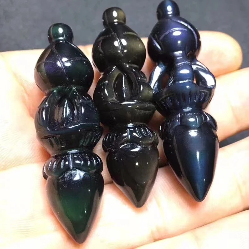 55-60mm natural obsidian rainbow Eye Vajra pestle used to ward off evil spirits to help peace and recruit fortune