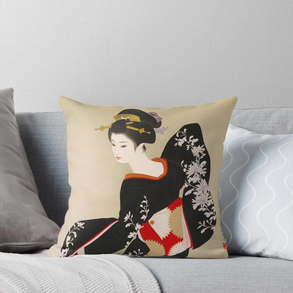 

Japanese Woman in Black Kimono Throw Pillow Christmas Pillowcase autumn pillowcase pillow