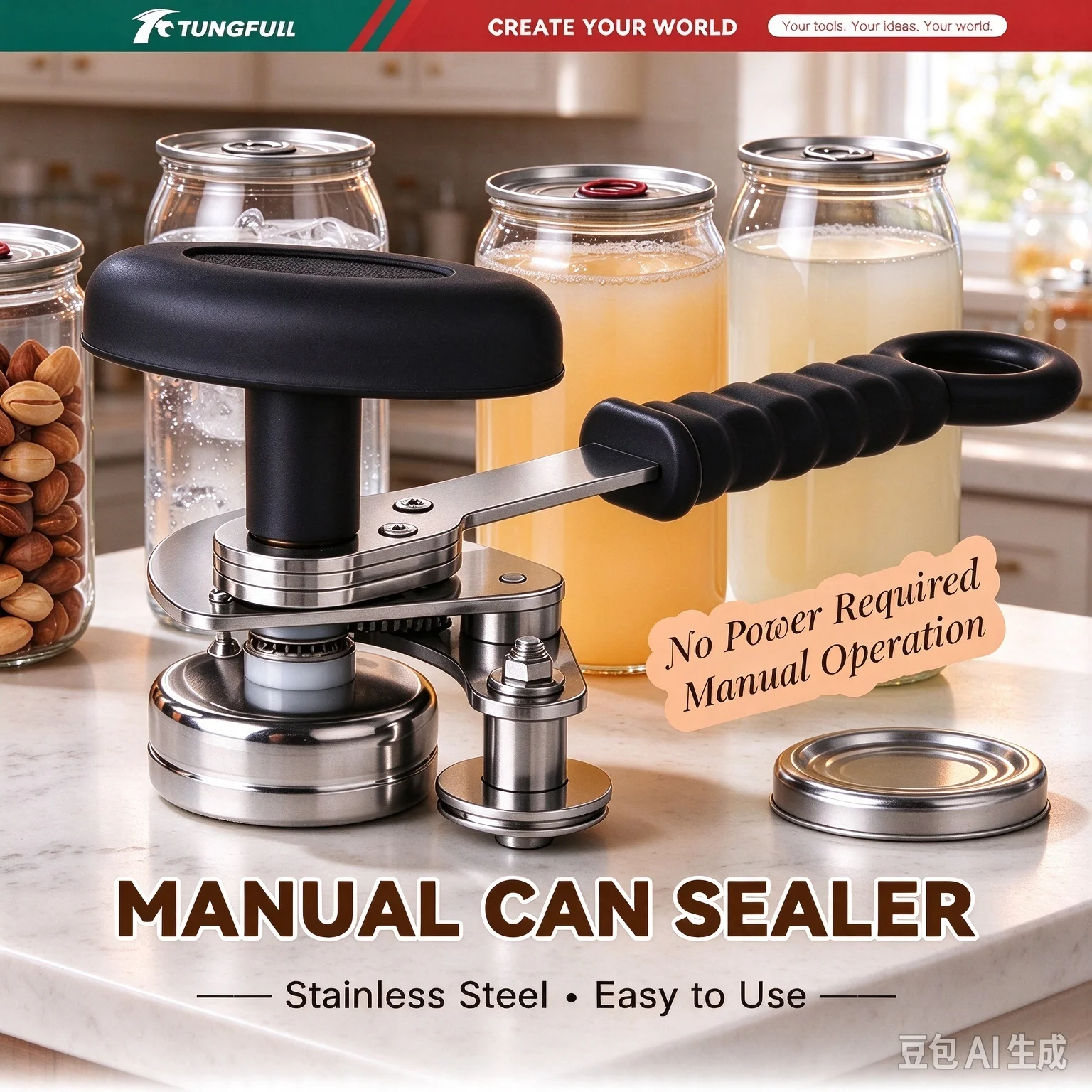 Portable Manual Can Sealing Machine Stainless Steel Handheld Can Sealer for Home Shop Food Beverage Can Packaging
