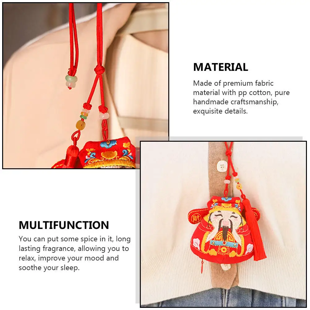 1Pcs Hanging Pendant Chinese Style Sachet Bag Feng Shui Red Blessed Sachets for Car Home Decor Relaxation